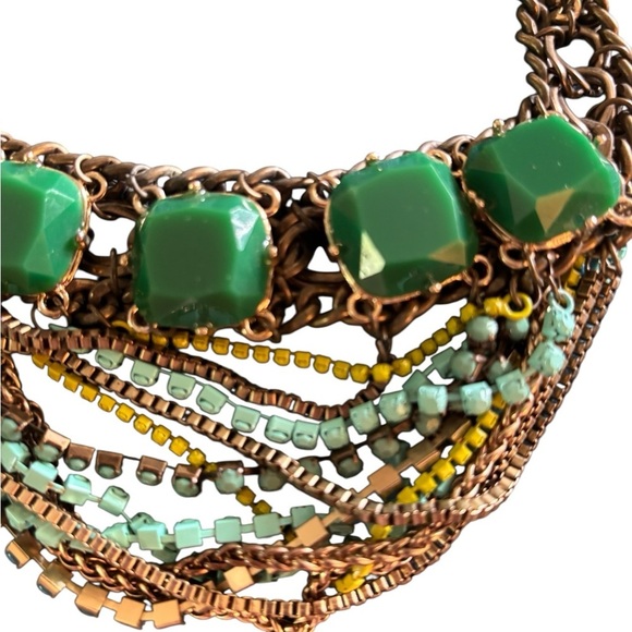 VTG 80’s Faux Jade Costume Layered Twisted Chain Beaded Necklace 20” Choker - Picture 7 of 7